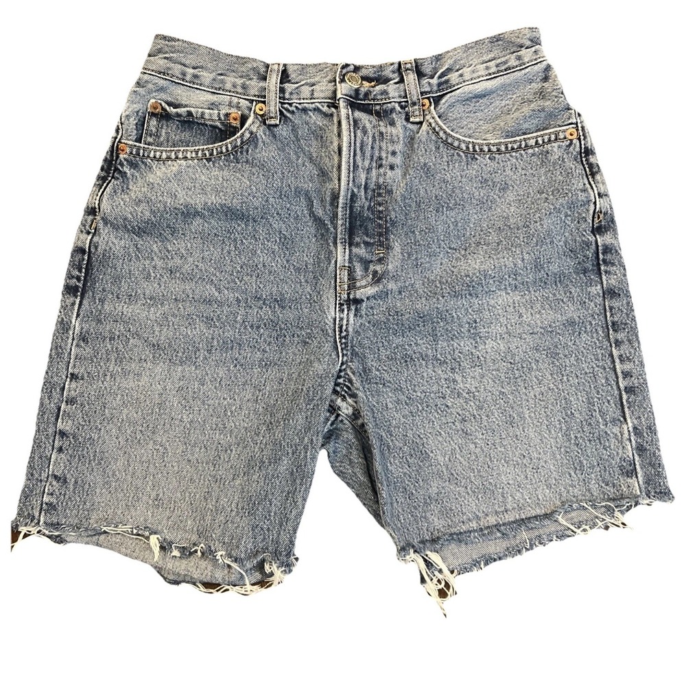 Topshop High Rise Distressed Denim Cut Off Shorts Womens Size 28 Medium Wash